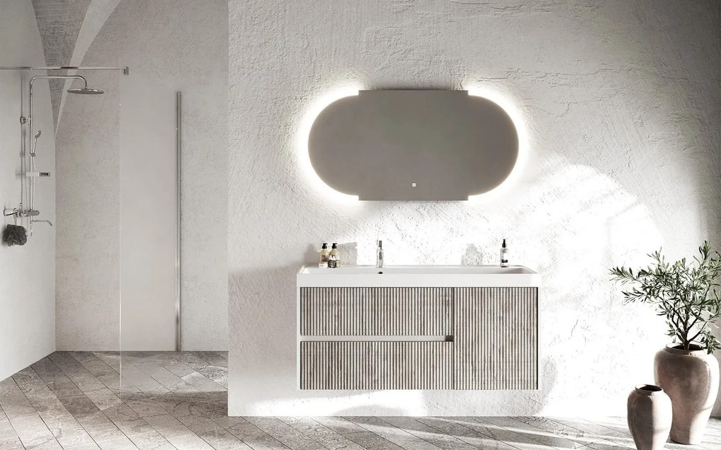 Oglindă lemn masiv cu iluminare LED si acționare touch 120x60cm