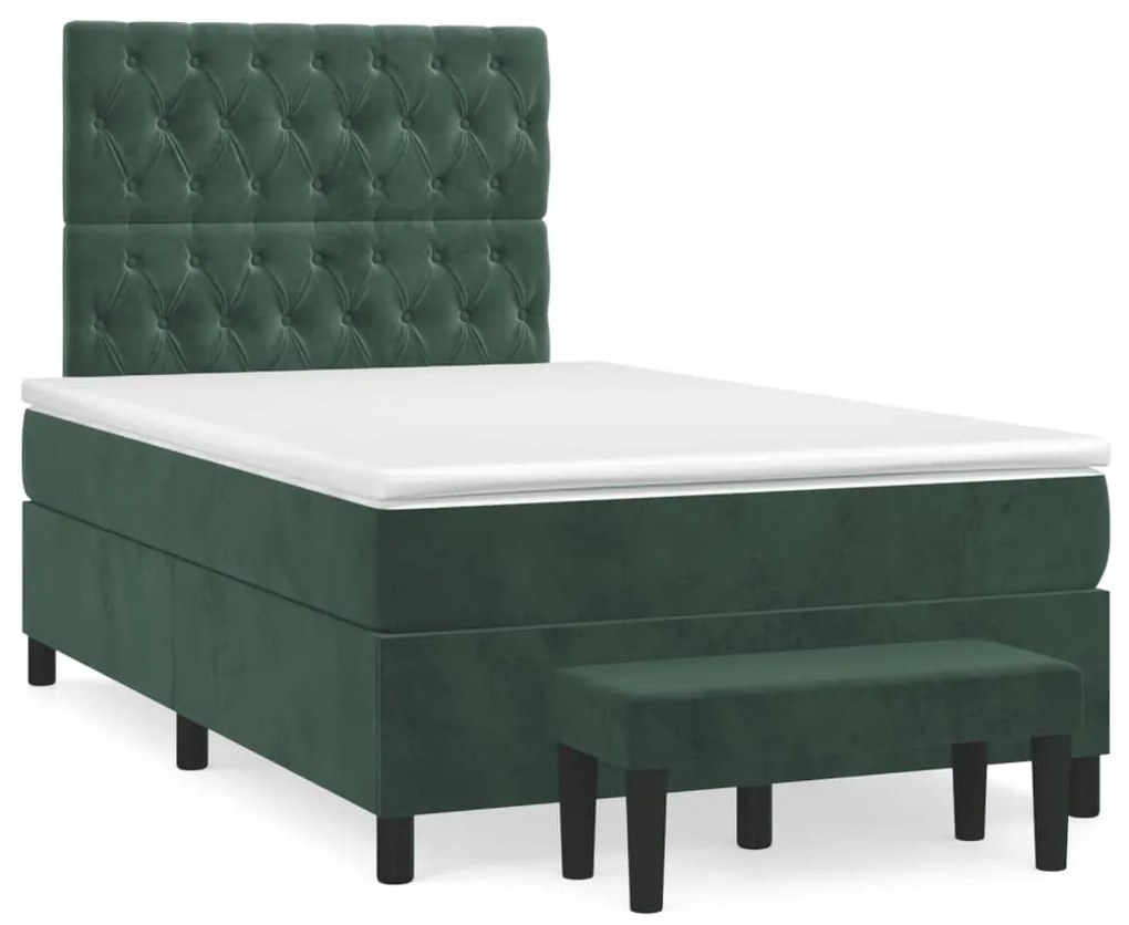 vidaXL Pat box spring cu saltea, verde închis, 120x190 cm, catifea