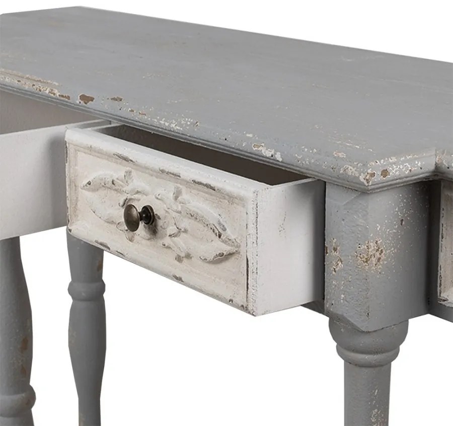 Consola gri, din lemn, 4 sertare, aspect vintage, Grisette