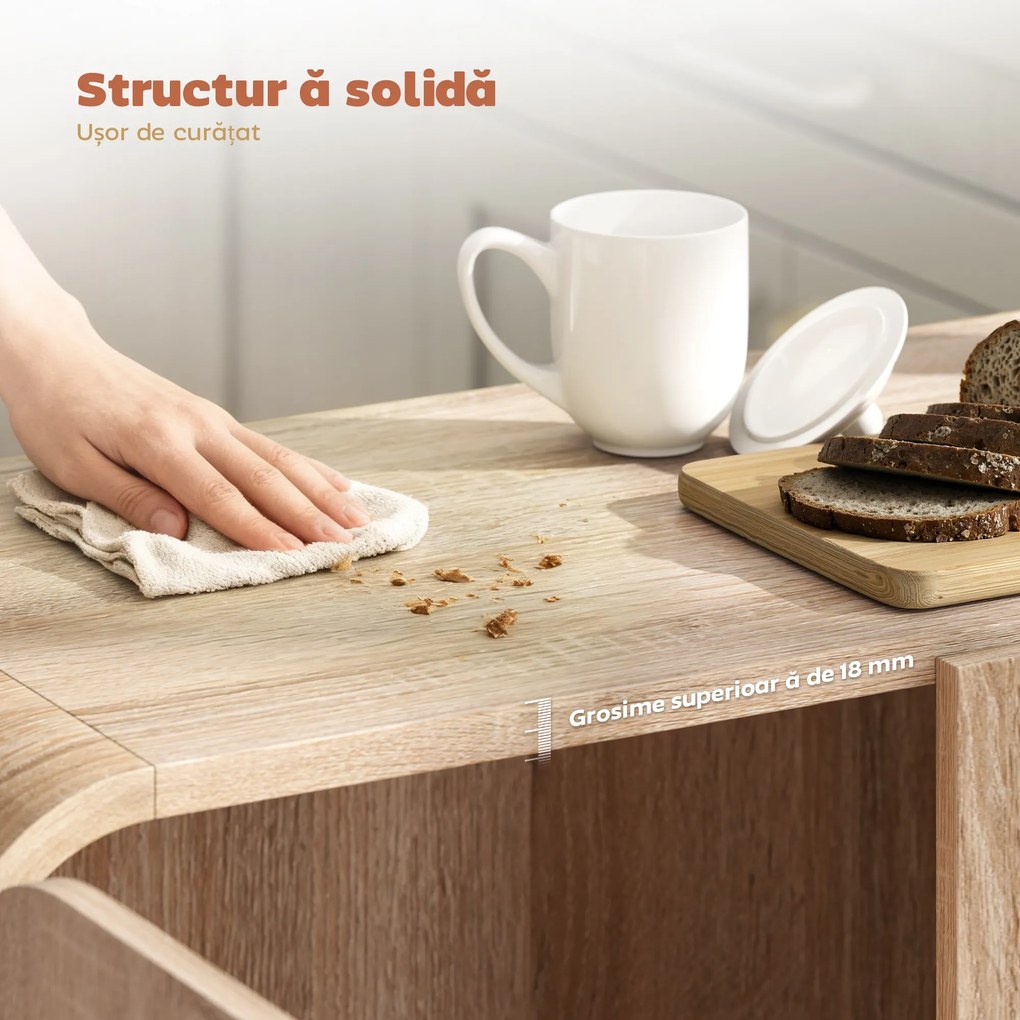 HOMCOM Comodă pentru Bucătărie, Mobilă cu Uși Soft-Close, Colțuri Rotunjite, Rafturi Reglabile, Stil Modern, Comodă pentru Living, Sufragerie, 157,4x39x82cm, Lemn Natural | Aosom Romania