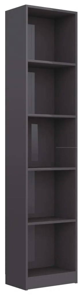 800854 vidaXL Bibliotecă cu 5 rafturi, gri extralucios, 40x24x175 cm, PAL