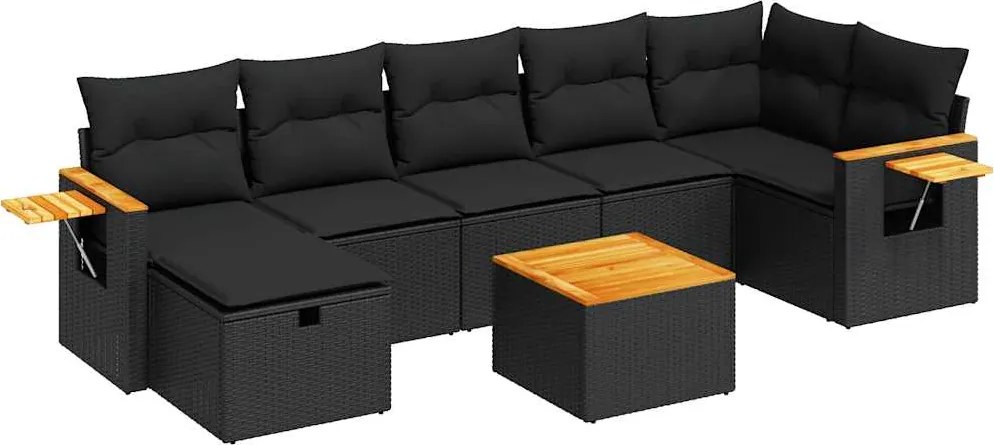 vidaXL Set mobilier de grădină cu perne, 8 piese, negru, poliratan