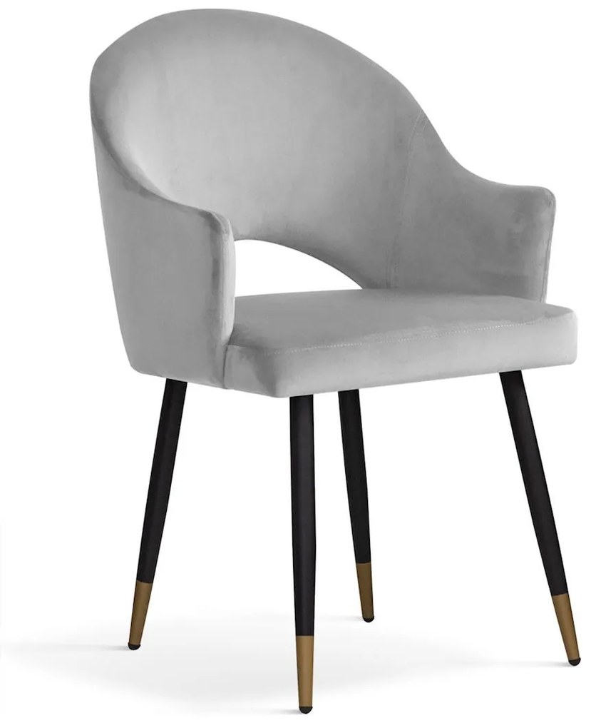 Scaun tapitat cu catifea – picioare metalice Goda Silver BL03 / Black / Gold – l54xA58xH87 cm