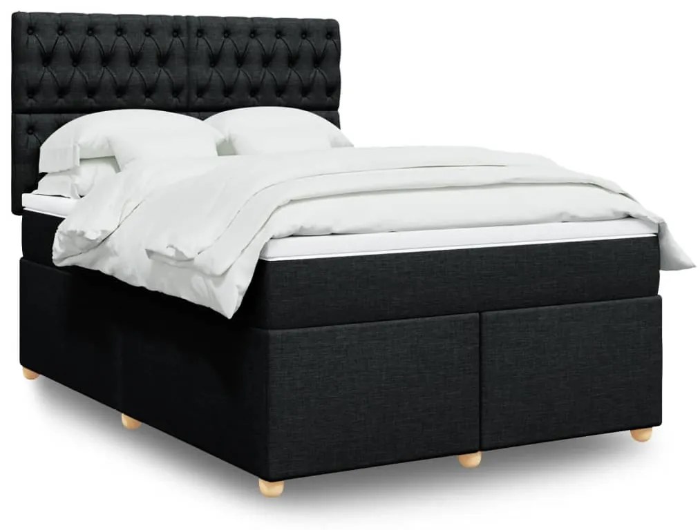 vidaXL Pat box spring cu saltea, negru, 140x190 cm, textil