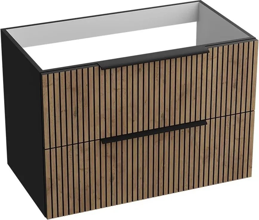 Dulap baza suspendat Rune Ivar 2 sertare 80 cm finisaj negru-lemn mat