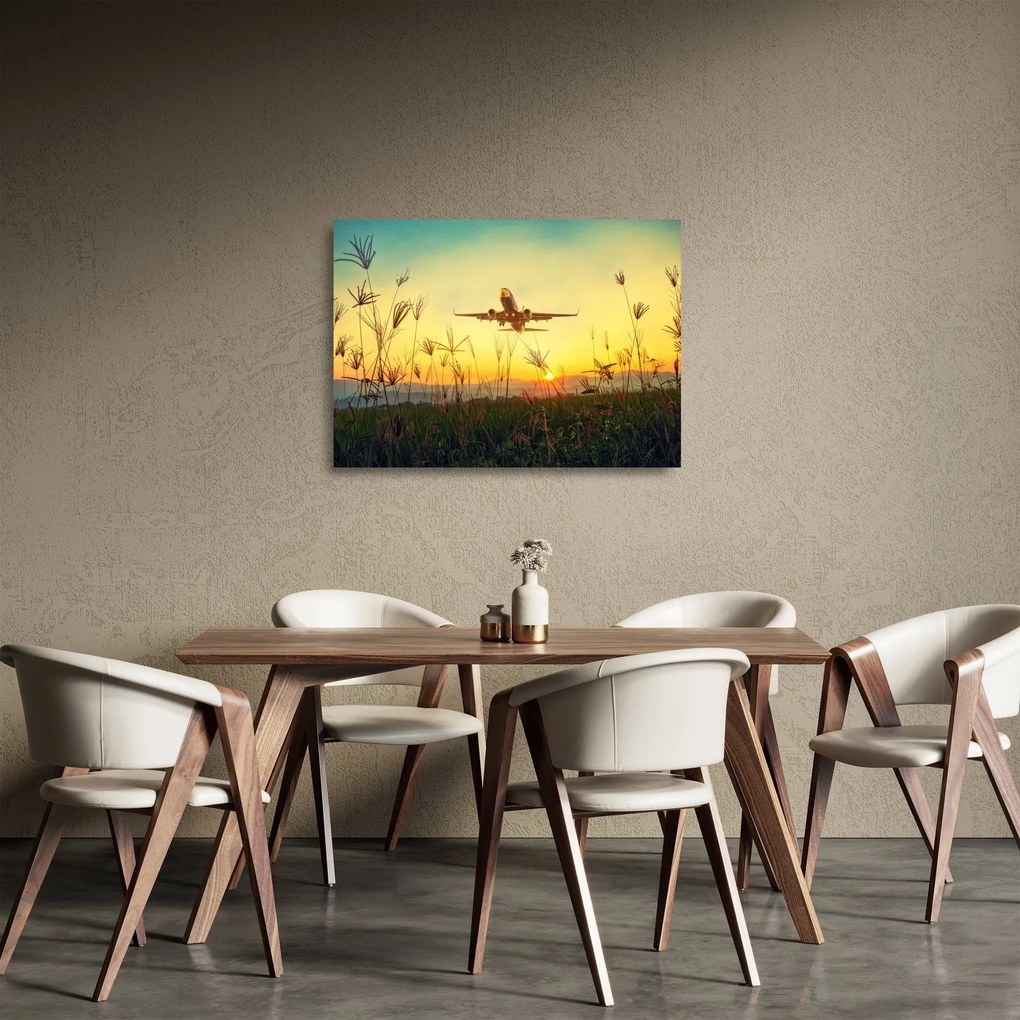 Tablou pe sticlă cu avion zburând (70x50 cm)