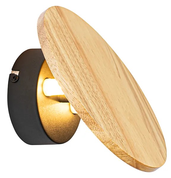 Aplică de perete rotundă din lemn rustic - Pulley