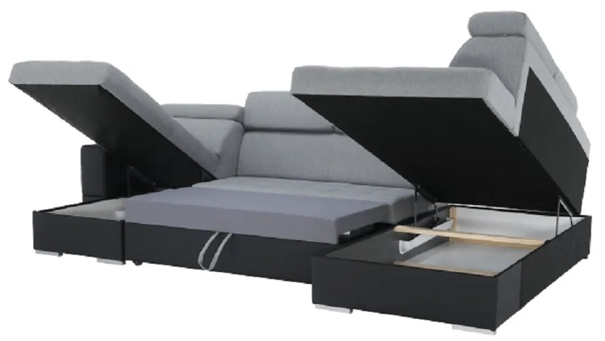 Colţar extensibil, piele ecologică neagră/material textil gri deschis, model stânga, VASTO