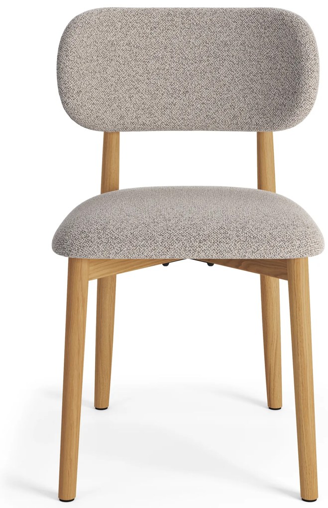 MAZZONI EXPORT ALMO Bej Latte (material Monza 60)/cadru stejar lăcuit - SCAUN DIN LEMN BOUCLÉ PENTRU SALON SUFRAGERIE BUCĂTĂRIE RETRO