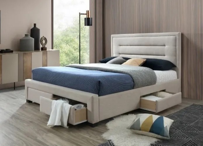 Pat tapitat cu stofa, cu 4 sertare Chester Dark Beige