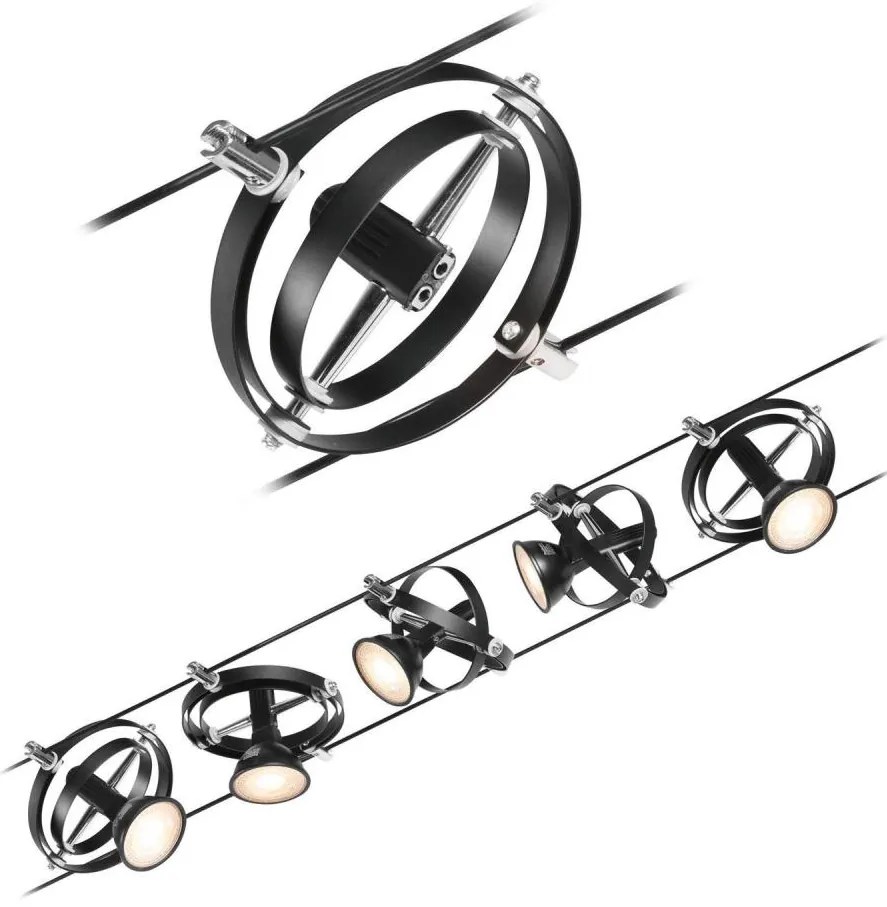 Paulmann 94440 - Set 5xGU5,3/10W sistem complet cu cablu CARDAN 230V negru