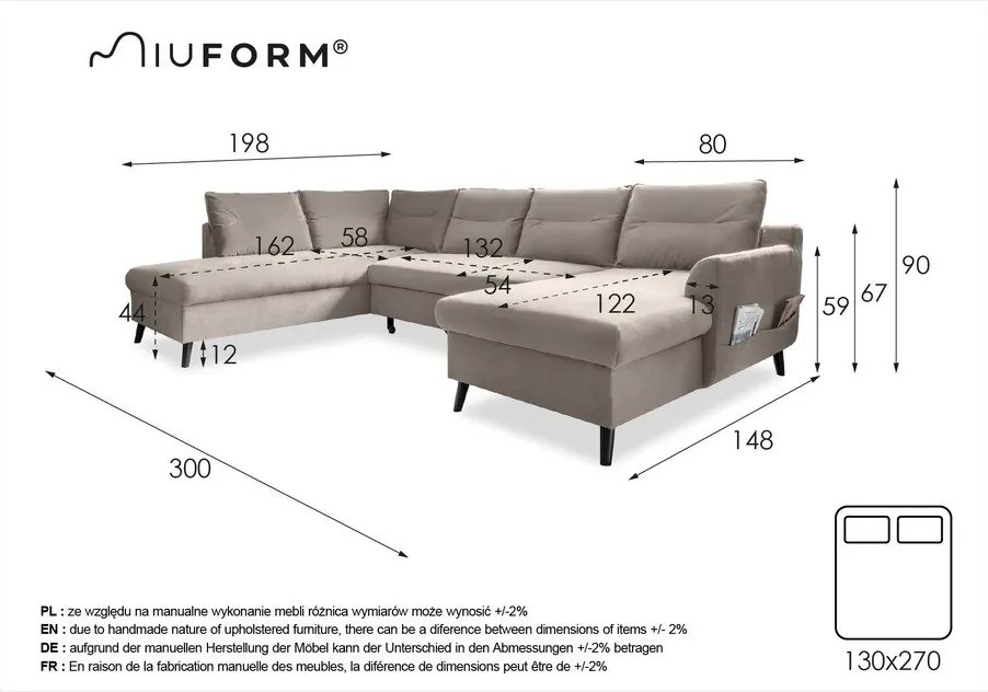 Canapea extensibilă din catifea în formă de „U” cu șezlong pe partea stângă Miuform Stylish Stan, turcoaz