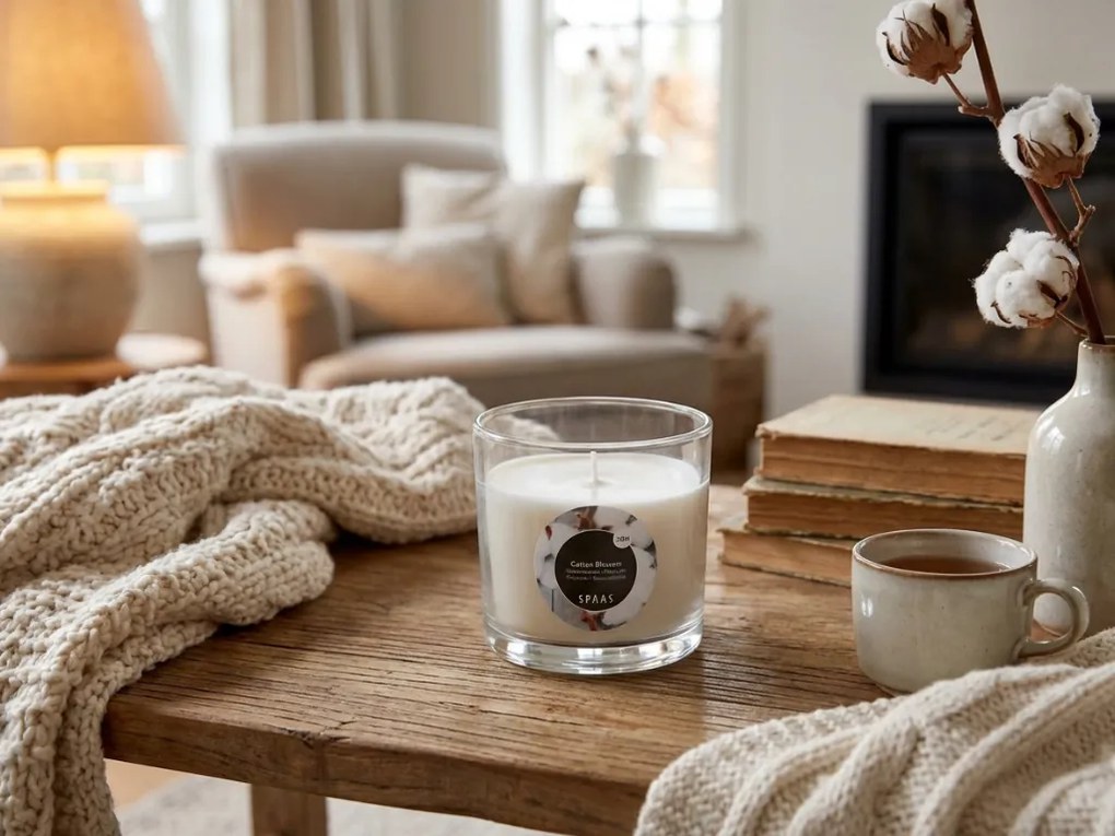 Lumanare parfumata in pahar COTTON BLOSSOM 8,5 cm cremova