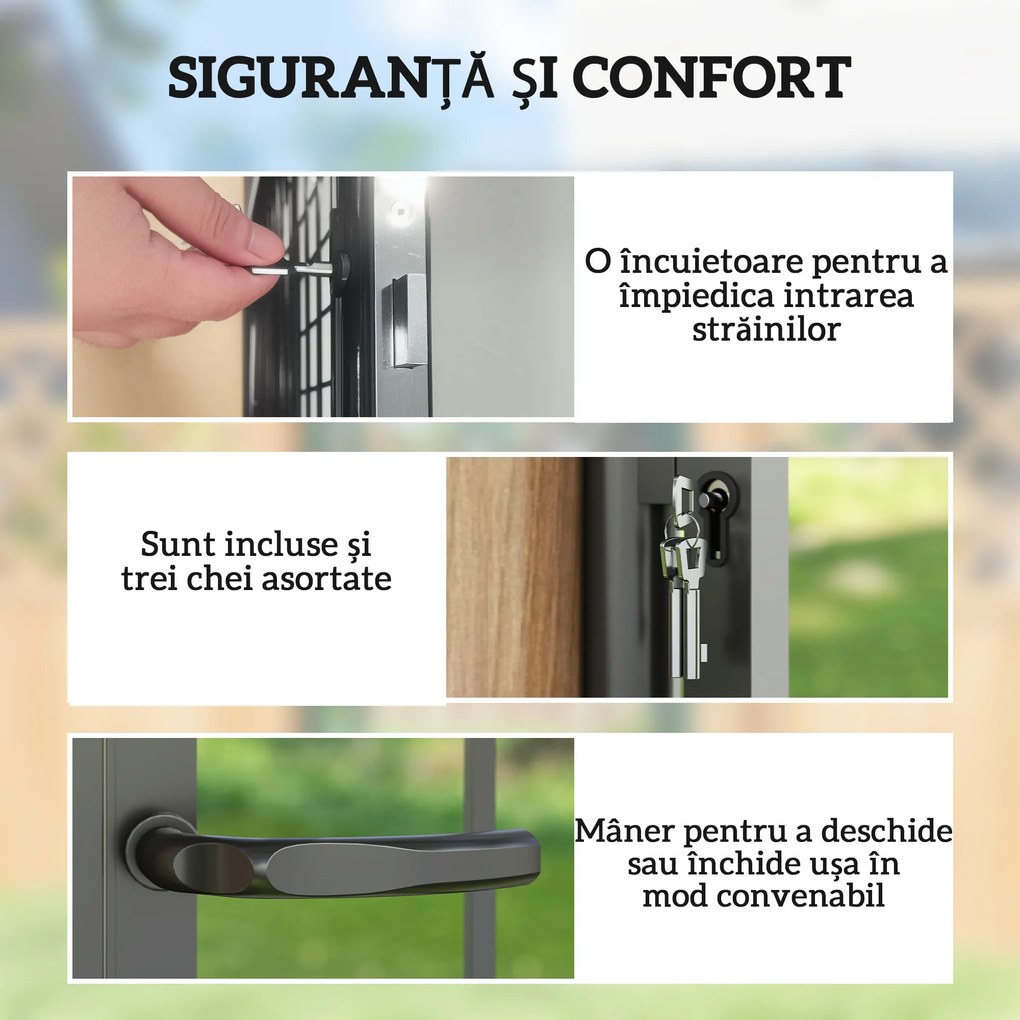 Outsunny Poartă de Grădină cu Mâner, Încuietoare și 3 Chei din Oțel Neagră | Aosom Romania