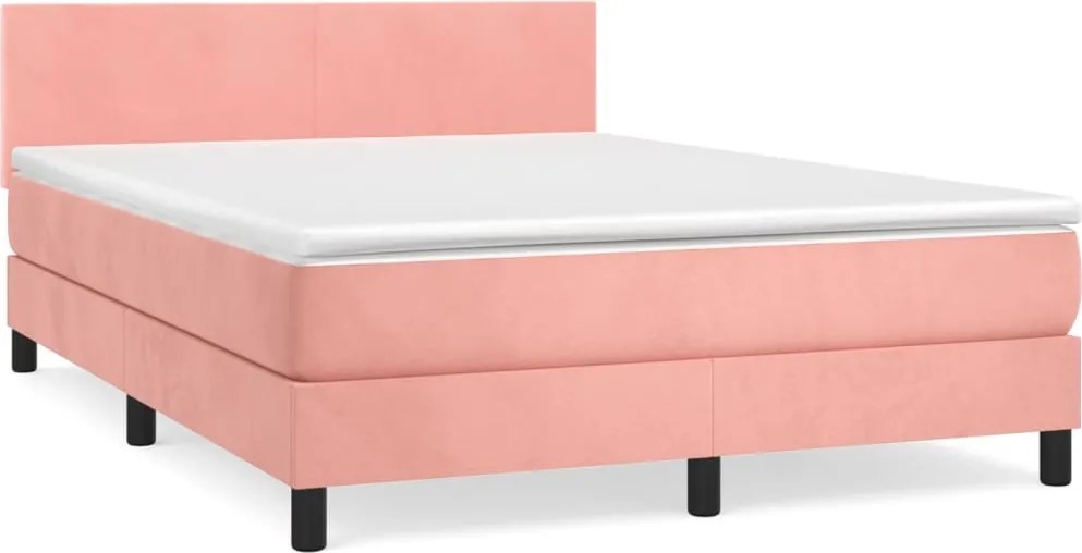 vidaXL Pat box spring cu saltea, roz, 140x200 cm, catifea