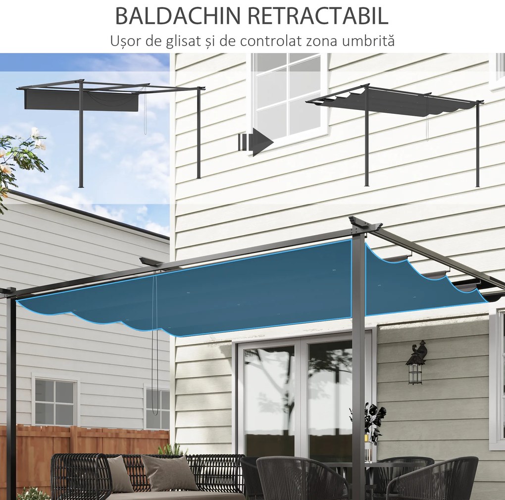 Foisor tip pergola Outsunny cu acoperis culisant, suruburi si carlige incluse, otel si poliester 390x290x220 cm, gri | Aosom Romania