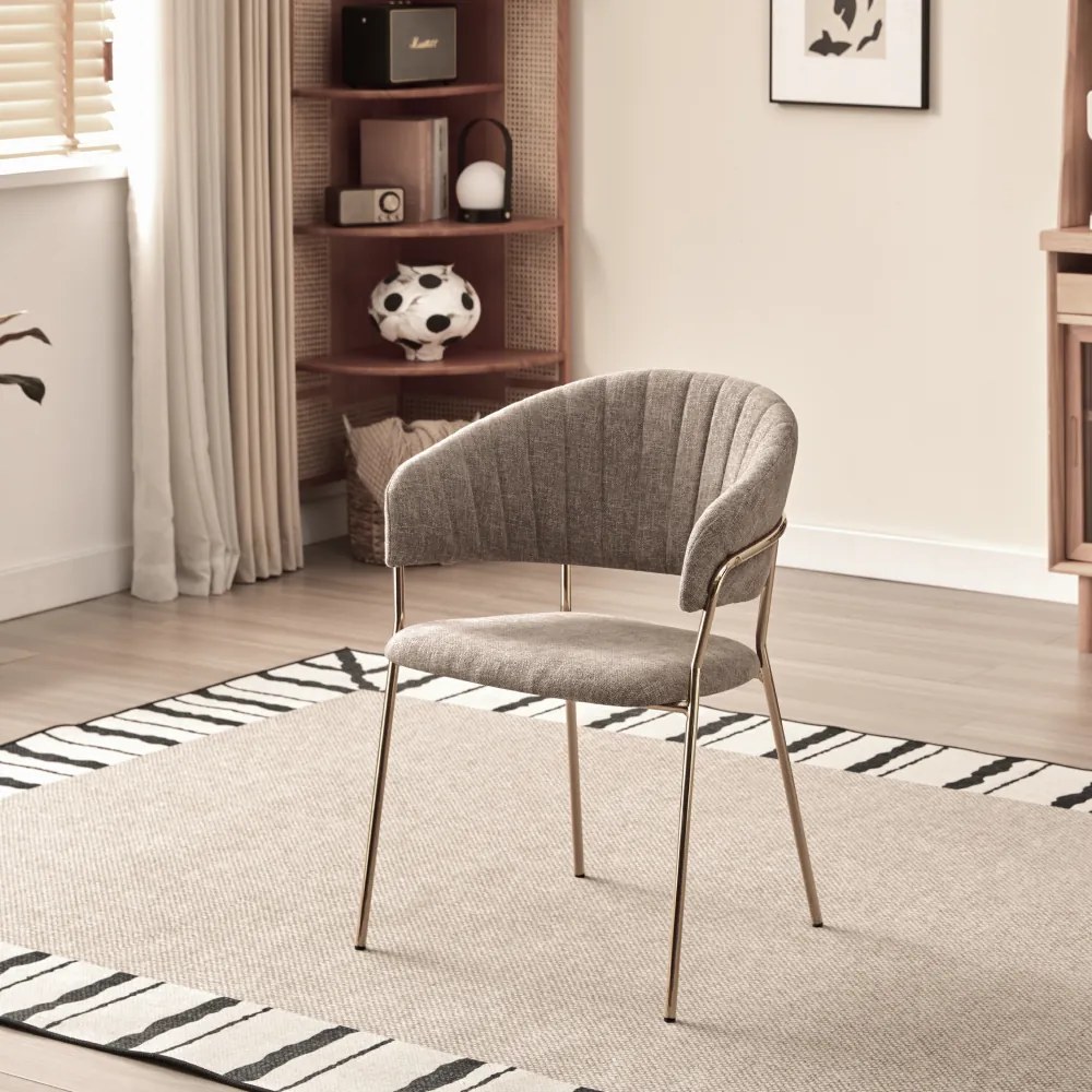 Fotoliu de sufragerie de design, textil maro/gold crom auriu, DASMIN TIP 1