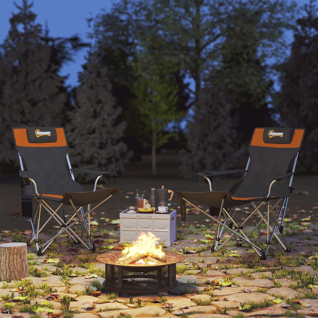Outsunny Set de 2 Scaune de Camping Pliabile cu Suport pentru Picioare Detașabil, 82x100x88 cm, Negru | Aosom Romania