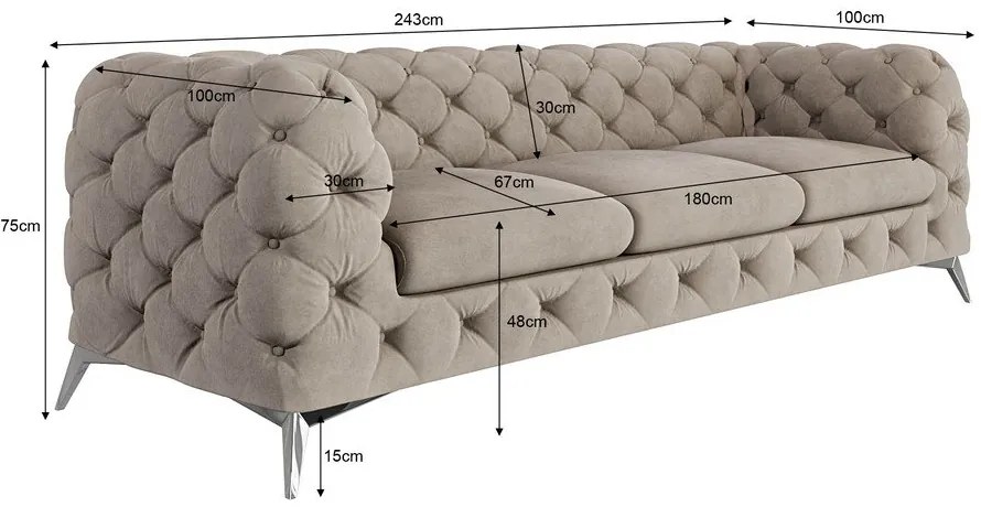 Canapea grej cu tapițerie din catifea 243 cm Chelsea – Ropez