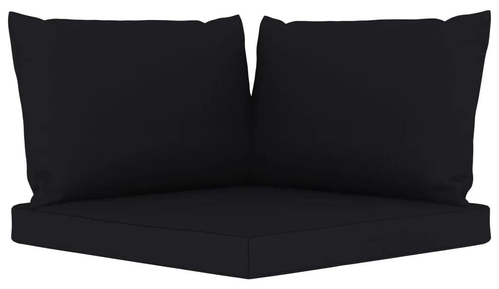 Set mobilier de gradina, cu perne negre, 6 piese Negru, 2x colt + 2x mijloc + suport pentru picioare + masa, 1