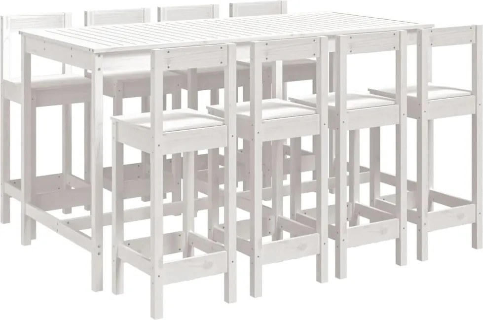 vidaXL Set bar de grădină, 9 piese, alb, lemn masiv de pin