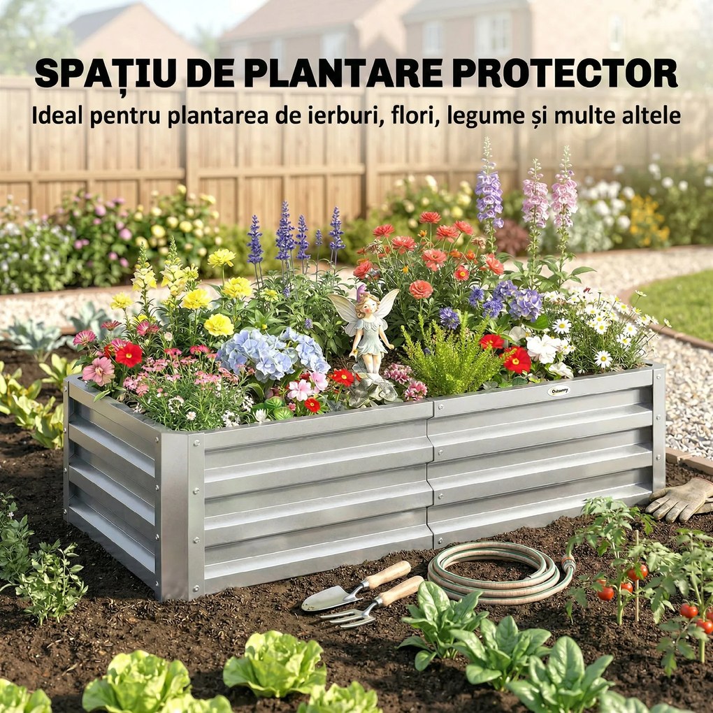 Outsunny 4' x 2' x 1' Pat de Gradina Galvanizat Inaltat, Cutie de Plantare din Metal Pat Inaltat pentru Legume, Flori, Plante si Plante Aromatice, Verde | Aosom Romania
