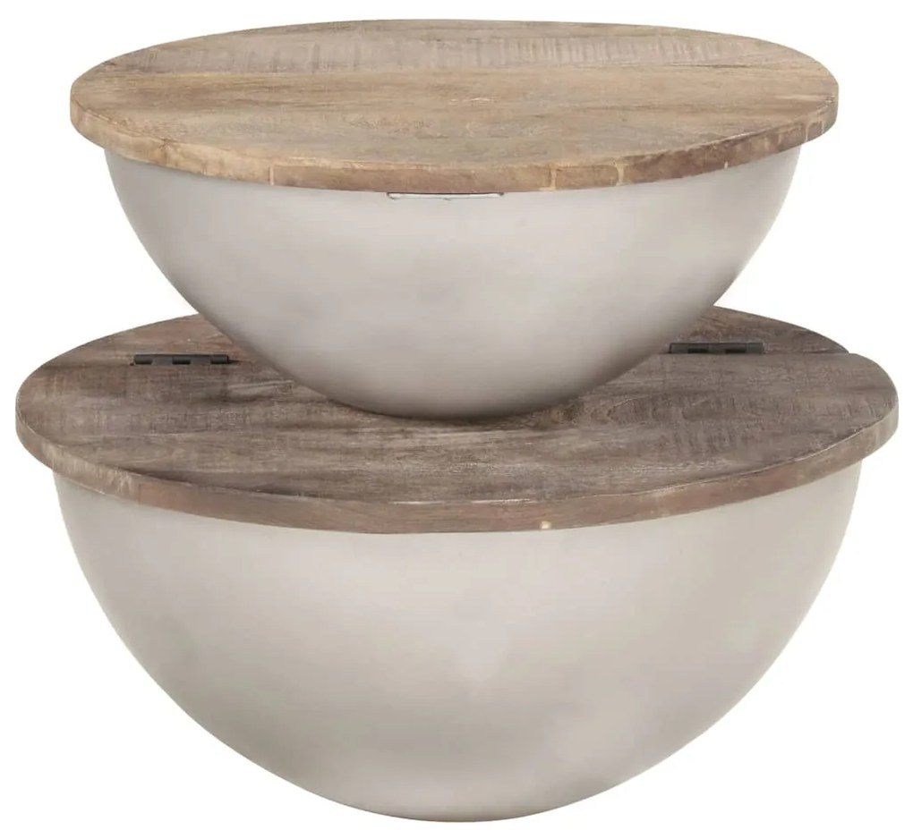 286561 vidaXL Set de măsuțe de cafea în formă de bol 2 piese lemn masiv mango