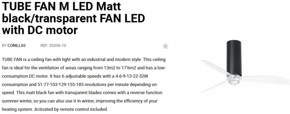 Lustra cu Ventilator si telecomanda TUBE FAN M negru mat/transparent