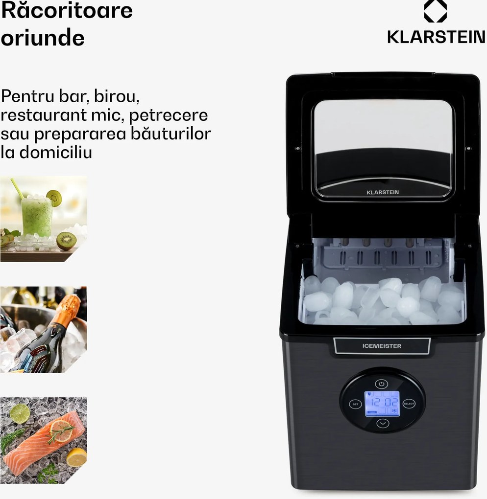 Klarstein Icemeister 2G, aparat de gheață, 12 kg / 24 ore, afișaj LCD, oțel inoxidabil