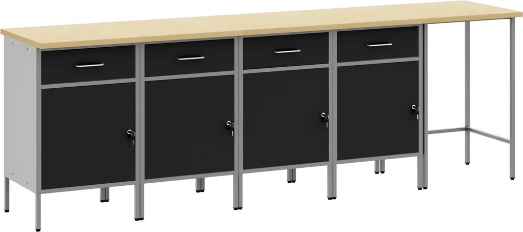 vidaXL Set de dulapuri de lucru cu sertar Manual 5 pcs Negru și Gri