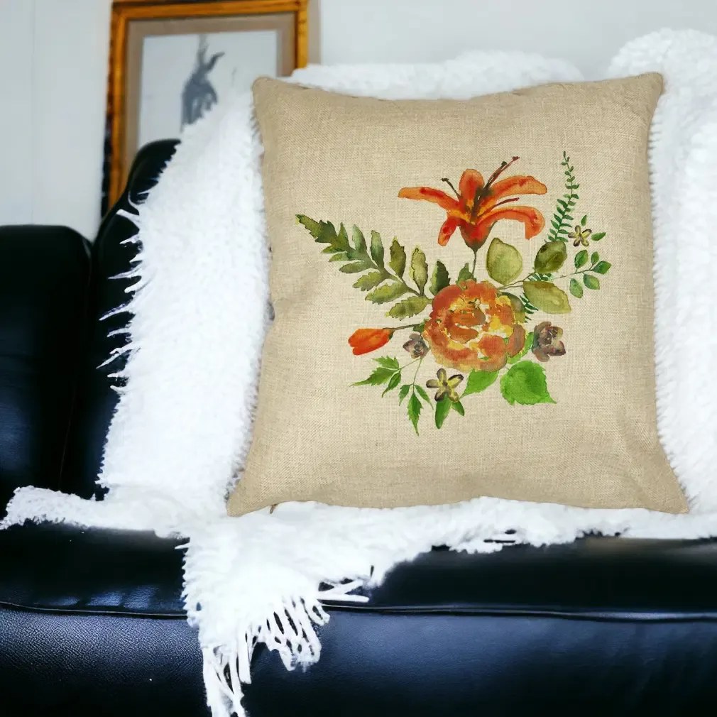 Perna Decorativa Patrata Florale, 40x40 cm, Crem, Husa Detasabila, Perna Inclusa, BEKZ®