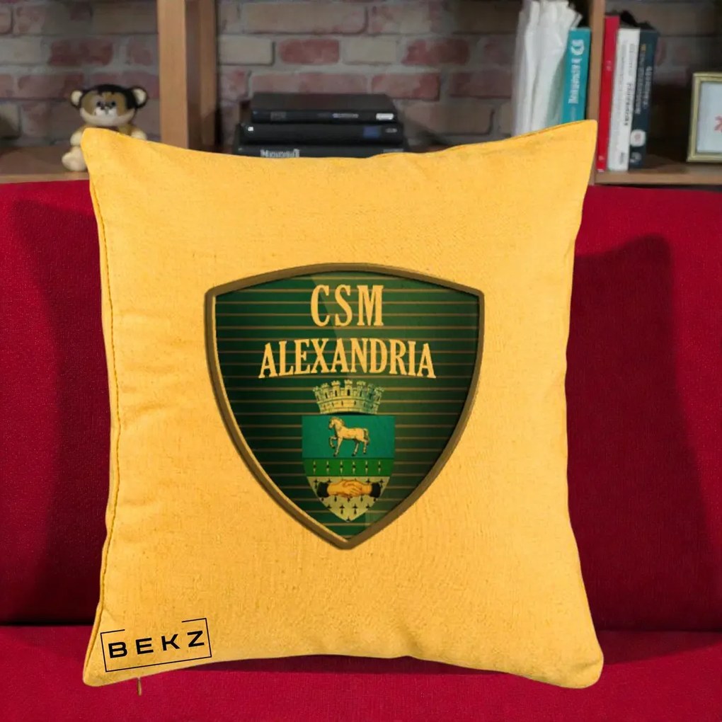 Perna Personalizata CSM Alexandria Fotbal, 40x40 cm, Galben, Husa Detasabila, Perna Inclusa, BEKZ®