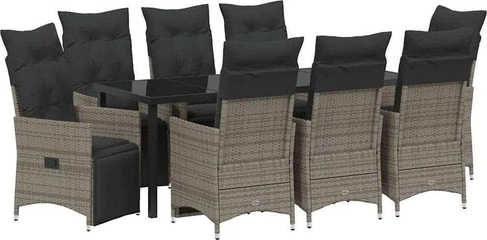 vidaXL Set de masă pentru grădină cu pernă 9 pcs Gri poliratan