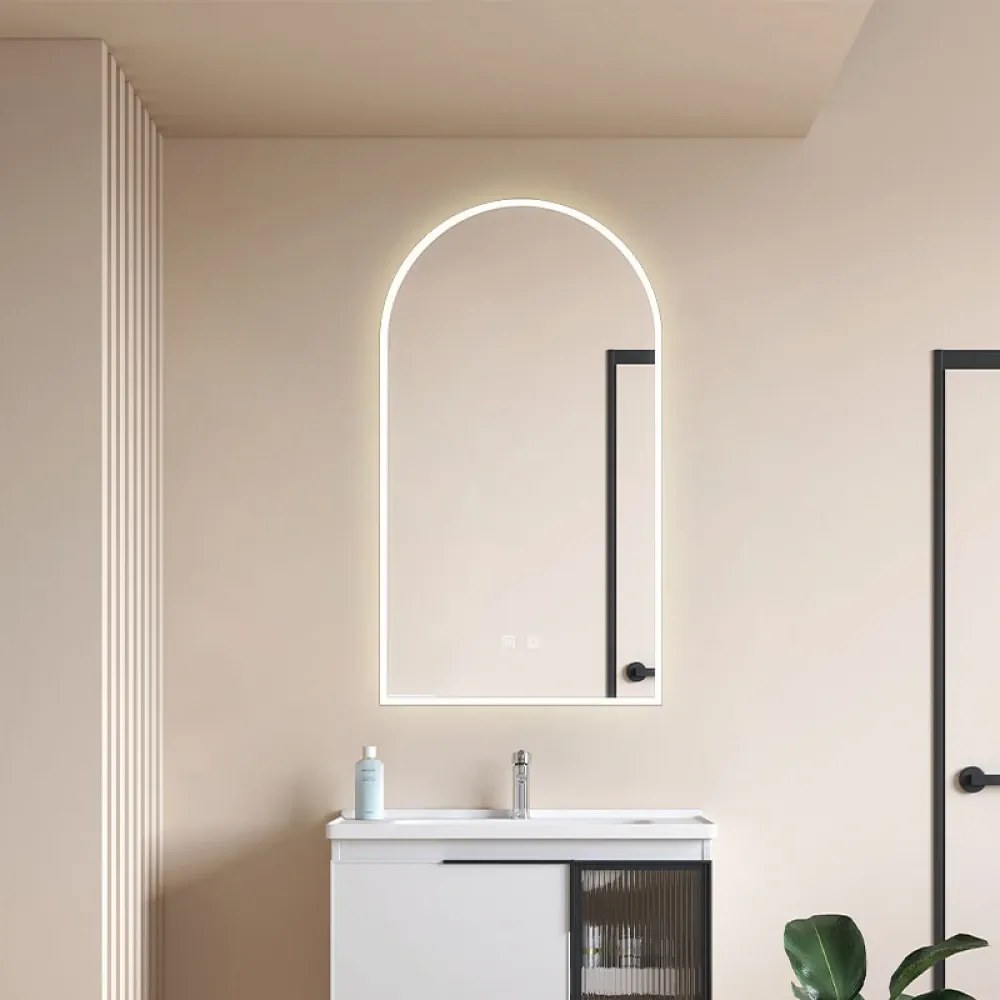 Oglindă baie, Multifuncțională, Iluminare LED Touch, Intensitate reglabila, Sistem Dezaburire, 45x80 cm