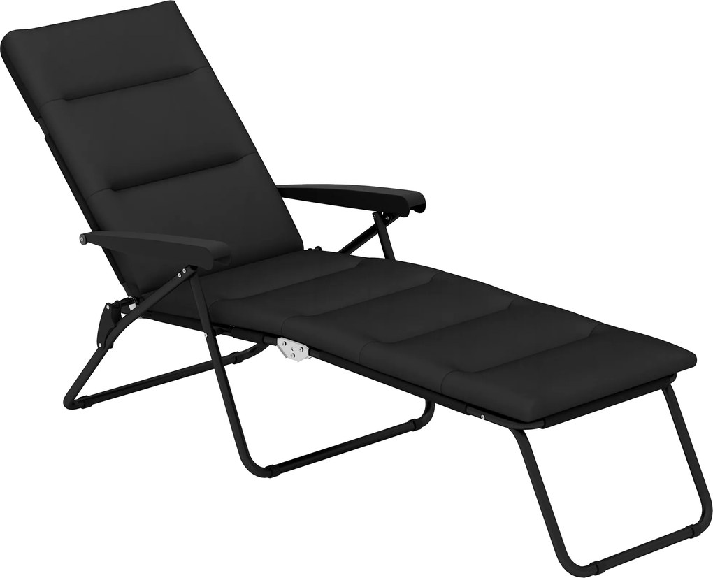 Outsunny Șezlong pliabil transat înclinat 6 poziții cu saltea + cotiere oțel poliester 153 x 58,5 x 89 cm negru | Aosom Romania