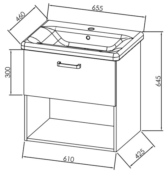 Set mobilier suspendat si lavoar Kolpasan, Evelin, 65 cm, alb