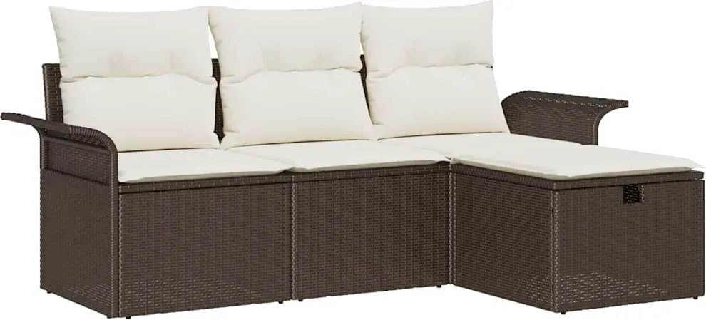 vidaXL Set de canapele pentru grădină cu pernă 4 pcs Maro Rattan poli