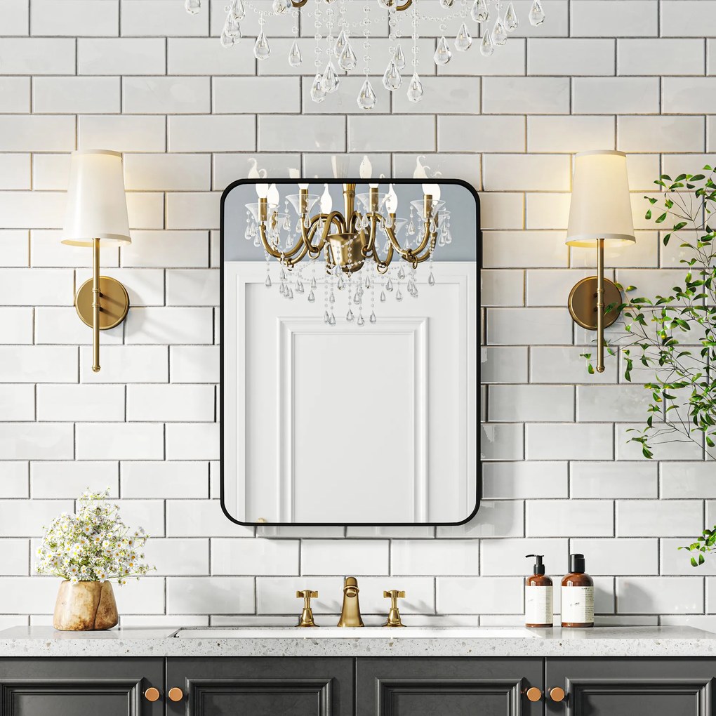 HOMCOM Oglindă de baie dreptunghiulară cu cadru metalic Oglindă decorativă pentru dormitor sufragerie sau antreu 60x80 cm Negru | Aosom Romania