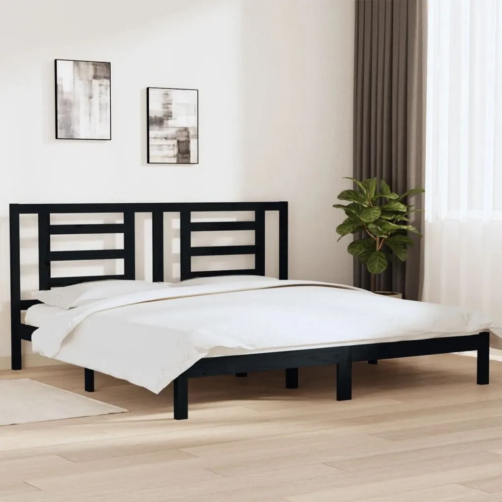 vidaXL Cadru de pat, negru, 200x200 cm, lemn masiv de pin