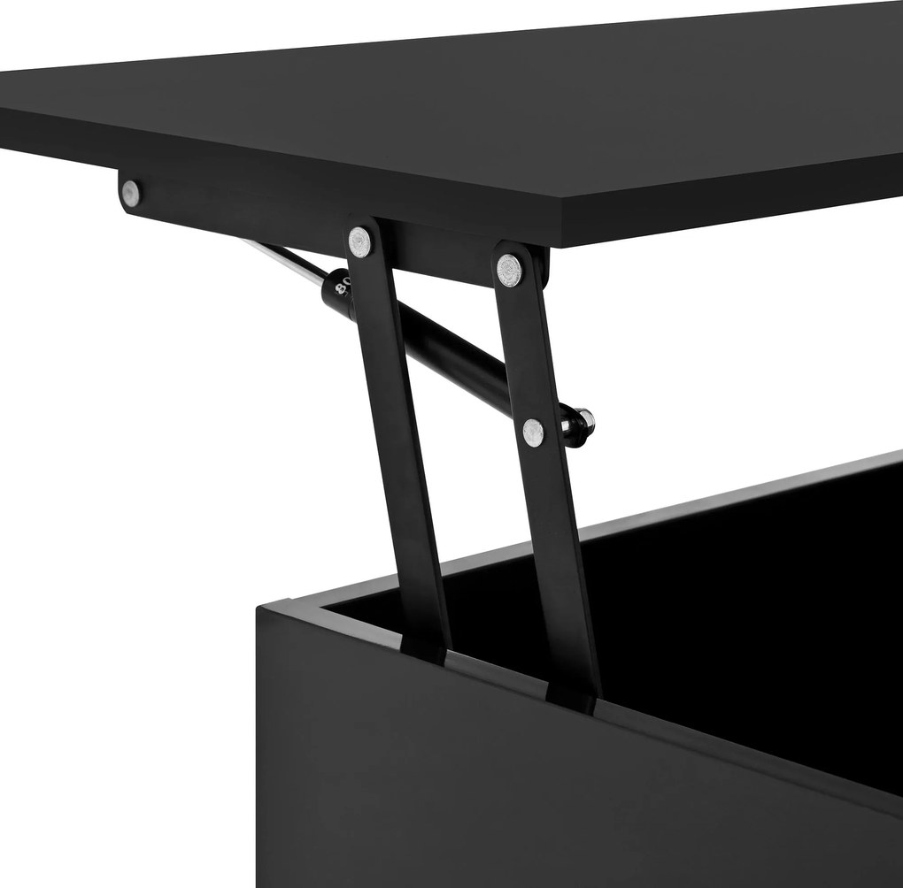 Masă de cafea multifuncțională, cu finisaj lucios și lift, cu iluminare LED, reglabilă pe înălțime și cu spațiu de depozitare flexibil, 78x78x45,5 cm, Negru