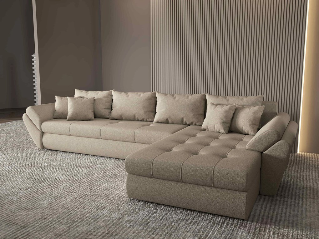 Colțar extensibil dumonde cu ladă de depozitare si sezut confortabil din spuma high-density, Loana XL Enjoy Camel II 335x185 cm