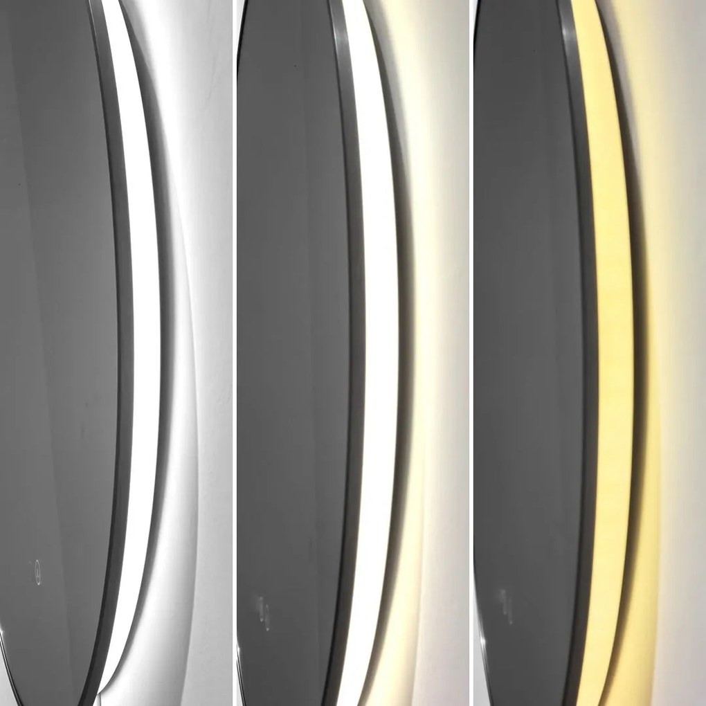 🪞 Oglindă LED cu Touch, Funcție Dezaburire și 3 Tipuri de Lumină – Model J188-60 Smack, Ø60 cm, Ramă Negru Mat