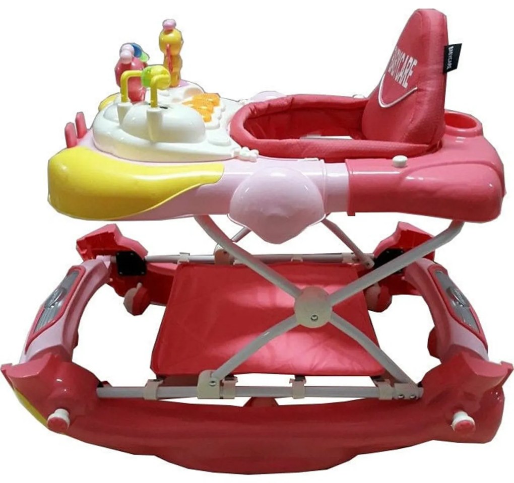 Premergator cu sistem de balansare Reglabil in 3 Trepte Baby Care™ Iepuras, 8 Roti ,Pliabil, Cu Melodii, Roz