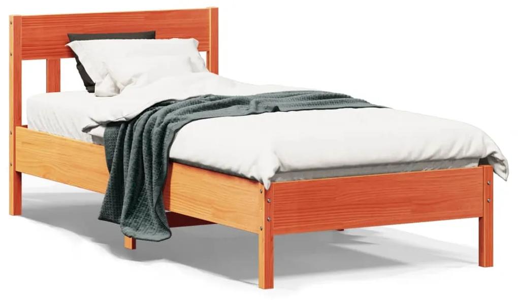 842681 vidaXL Cadru de pat cu tăblie, maro ceruit, 75x190 cm, lemn masiv pin