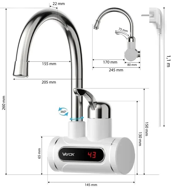 Instant de apă caldă cu afișaj LED 3000W/230V IPX4 alb