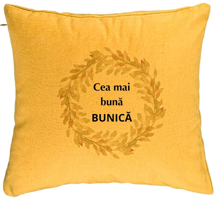 Perna Decorativa pentru Bunica 4, 40x40 cm, Galben, Husa Detasabila, Burduf