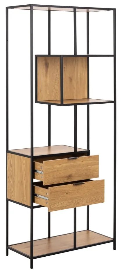 Bibliotecă neagră/în culoare naturală cu aspect de lemn de stejar 77x185x35 cm Seaford – Actona