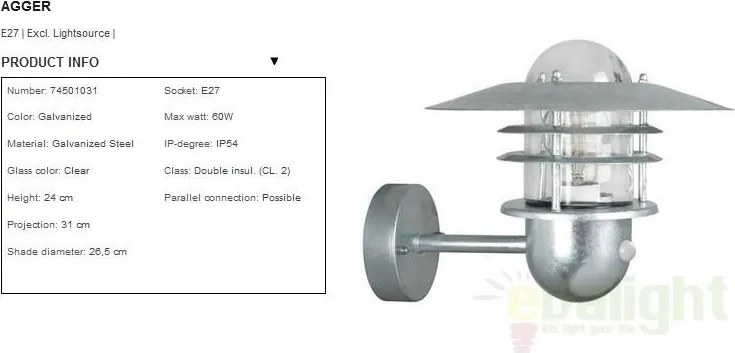 Aplica de perete exterior cu senzor IP54, Agger 74501031NL