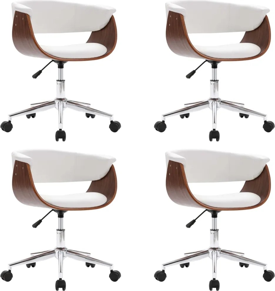 vidaXL Scaune de masă pivotante, 4 buc., alb, piele ecologică