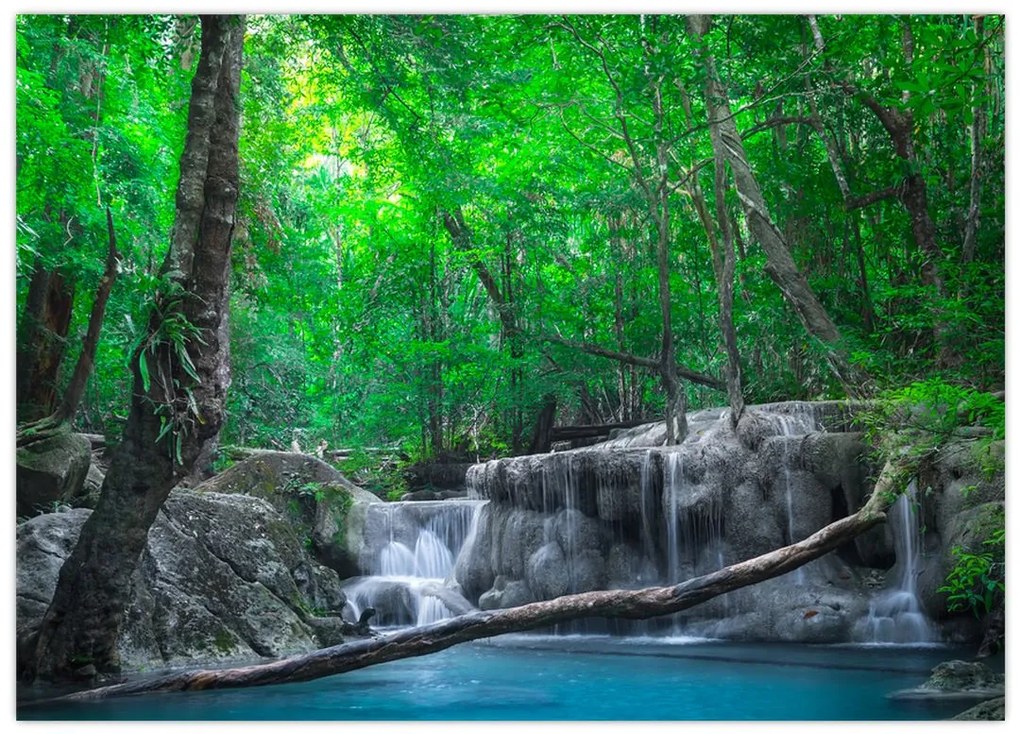 Tablou pe sticlă - Cascada Erawan, Kanchanaburi, Thailanda (70x50 cm)